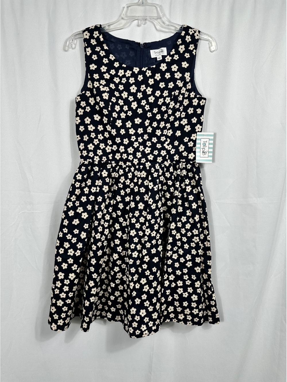 Tulip B Navy Blue Floral Sleeveless Fit & Flare Dress Size M